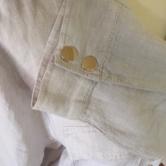 JONES NEW YORK linen womens L long line draw string jacket oatmeal gold tone NEW - Picture 4 of 16